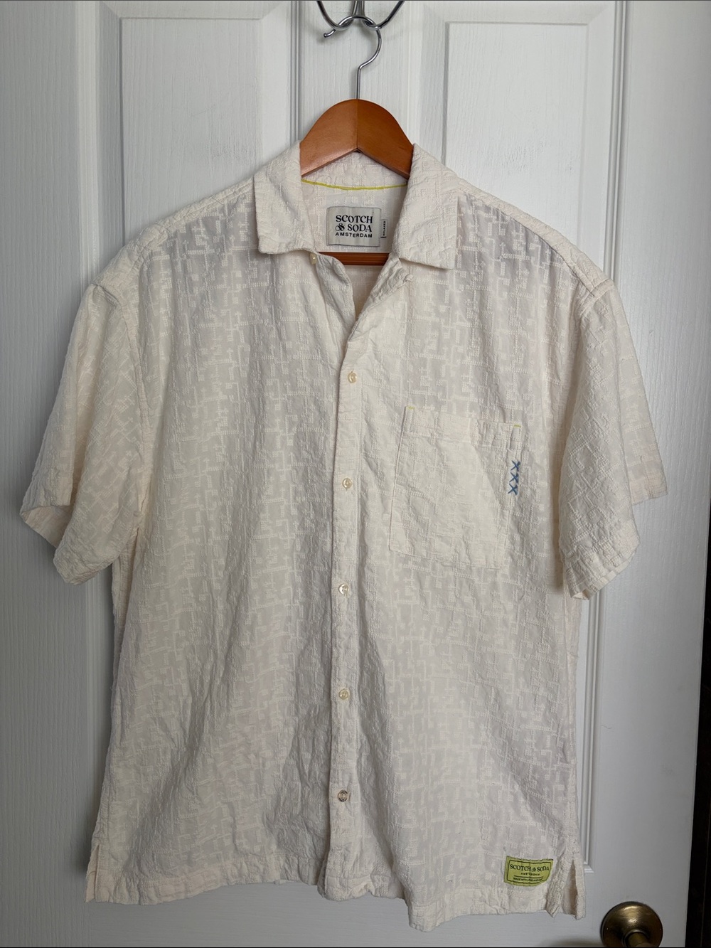 Scotch & Soda Cream Short-Sleeve Button-Down Casual Shirt